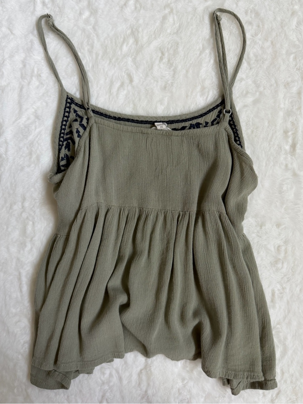 Olive Green Embroidered Tank Top - Picture 2 of 5